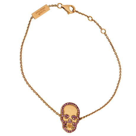 Estate 18k Rose Gold Sapphire Skull Bracelet