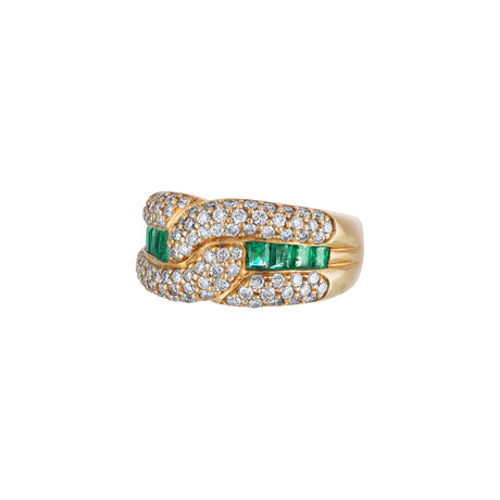 Vintage Yanes 18k Yellow Gold Emerald + Diamond Ring // Ring Size: 7