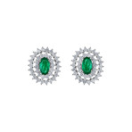 Estate 18k White Gold Diamond + Emerald Earrings