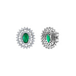 Estate 18k White Gold Diamond + Emerald Earrings