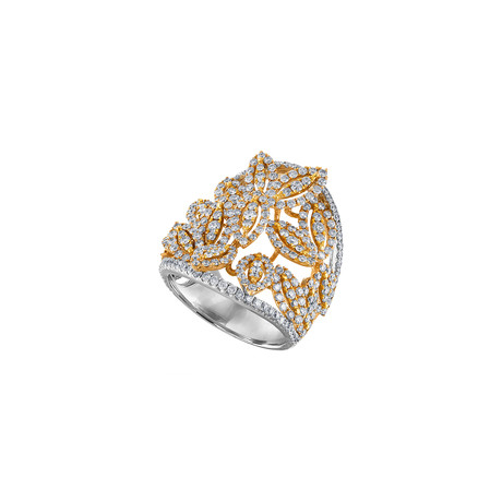 Estate 18k Two-Tone Gold Diamond Leaf Ring // Ring Size: 6.5