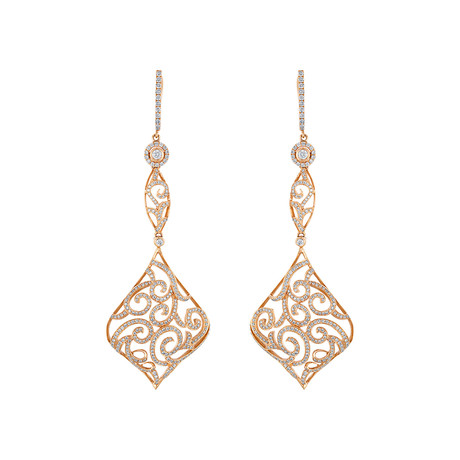 Estate 18k Rose Gold Diamond Drop Earrings