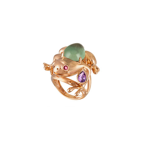 Estate 18k Rose Gold Multi-Stone Frog Ring // Ring Size: 6.25