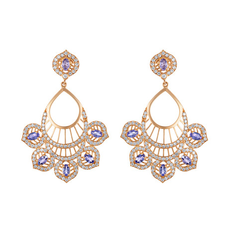Estate 18k Rose Gold Diamond + Tanzanite Earrings