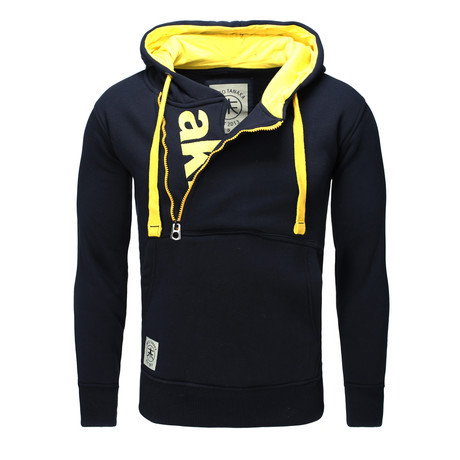 Zip-Up Sweatshirt // Navy + Yellow (Small)