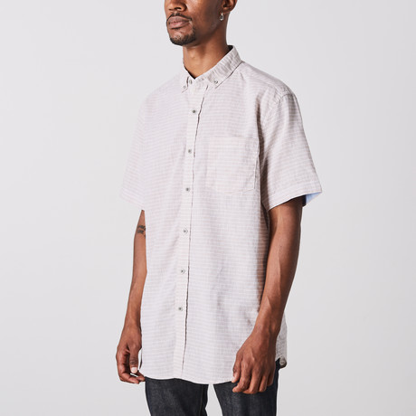 Visitor // Horizontal Stripe Short Sleeve Shirt // Khaki (S)
