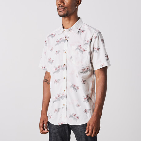 Visitor // Floral Print Short Sleeve Shirt // White (S)