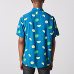 Visitor // Lime Printed Short Sleeve Shirt // Blue (M)