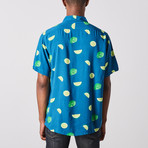 Visitor // Lime Printed Short Sleeve Shirt // Blue (S)