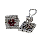 Pasquale Bruni Flower 18k White Gold Diamond + Ruby Earrings