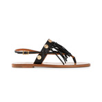Fringe + Rockstud Buckle Sandals // Black (Euro: 36.5)