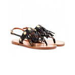 Fringe + Rockstud Buckle Sandals // Black (Euro: 36.5)