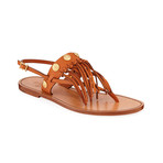 Fringe + Rockstud Buckle Sandals // Brown (Euro: 36)