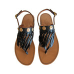 Fringe + Rockstud Buckle Sandals // Black (Euro: 36.5)