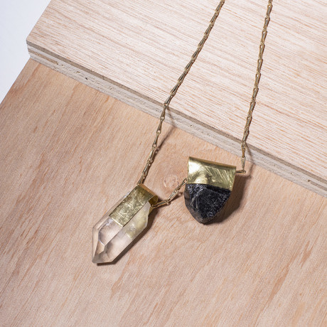 Organic Black Tourmaline + Clear Quartz Necklace