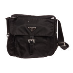 Prada // Black Nylon Leather Crossbody Flap Bag // Pre-Owned