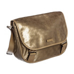 Gucci // Metallic Gold GG Plus Coated Canvas Leather Trim Messenger Bag // Pre-Owned