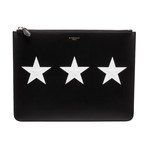 Givenchy // Black + White Leather Three Star Clutch // Pre-Owned