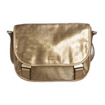 Gucci // Metallic Gold GG Plus Coated Canvas Leather Trim Messenger Bag // Pre-Owned