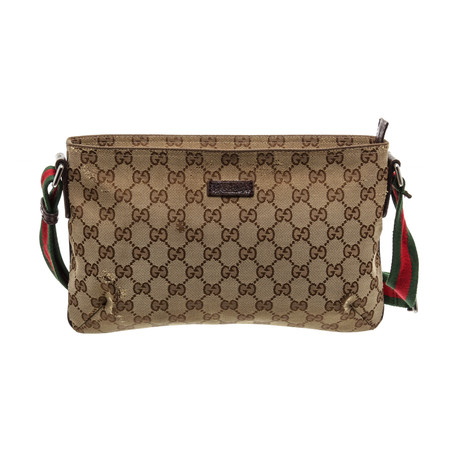 Gucci // Brown GG Canvas Leather Web Crossbody Bag // Pre-Owned