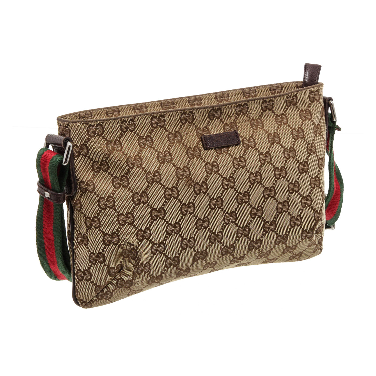 Gucci // Brown GG Canvas Leather Web Crossbody Bag // Pre-Owned - Louis ...