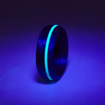 Carbon Fiber Ring + Glow Inlay // Black + Gray + Aqua (7.5)