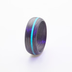 Carbon Fiber Ring + Glow Inlay // Black + Gray + Aqua (6.5)