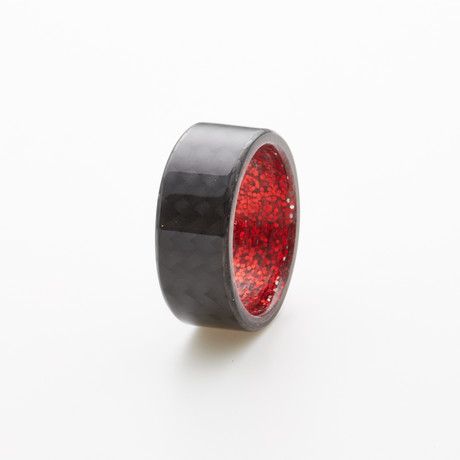 Carbon Fiber Twill Ring + Gloss Finish // Black + Red (5)