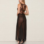 Long Mesh + Eyelash Lace Gown // Black (L)