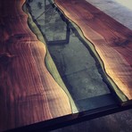 River Series Coffee Table // Black Walnut + Green Glass + Steel