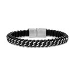 Leather Wrapped Cord Curb Chain Bracelet // Black