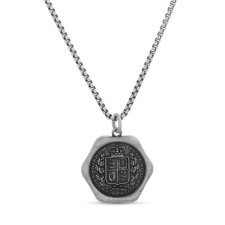 Britanniarum Coin Hexagon Wax Seal Design Pendant Necklace // Silver