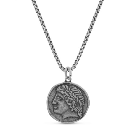 Julius Cesar Coin Pendant Necklace // Silver