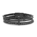 Stainless Steel + Multi-Strand Leather Bracelet