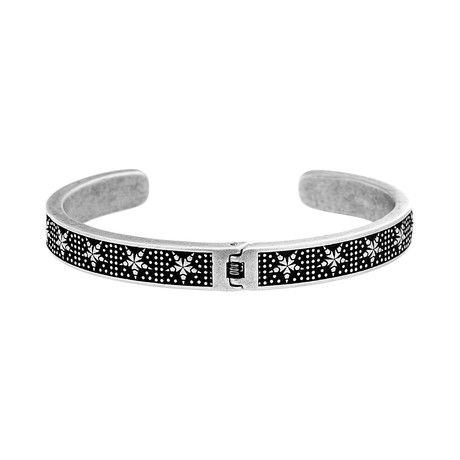 Stainless Steel Star + Beaded Design Cuff Bangle Bracelet