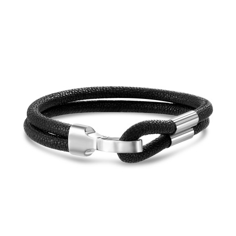 Double Strand Leather + Stainless Steel Bracelet