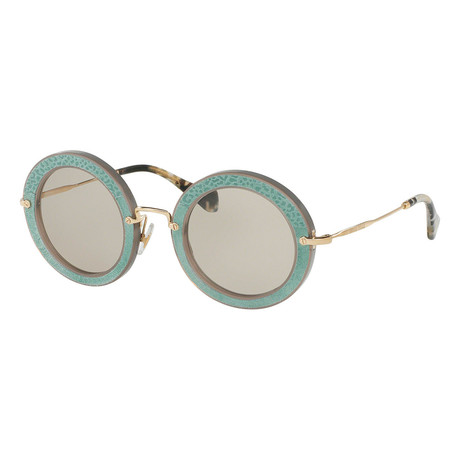 Miu Miu // Women's Round Sunglasses // Aqua Green + Light Brown