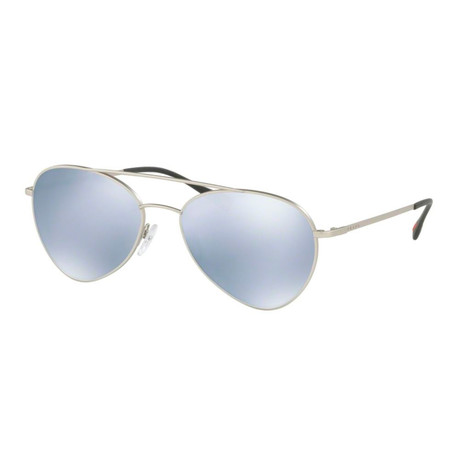 Prada // Men's Aviator Sunglasses // Matte Silver + Blue