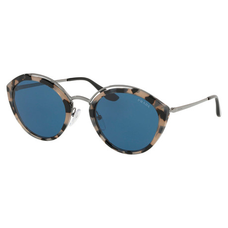 Prada // Women's Oval Sunglasses // Gray Havana Gunmetal + Blue