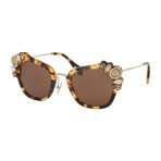 Miu Miu // Women's Square Crystal Sunglasses // Light Havana + Brown