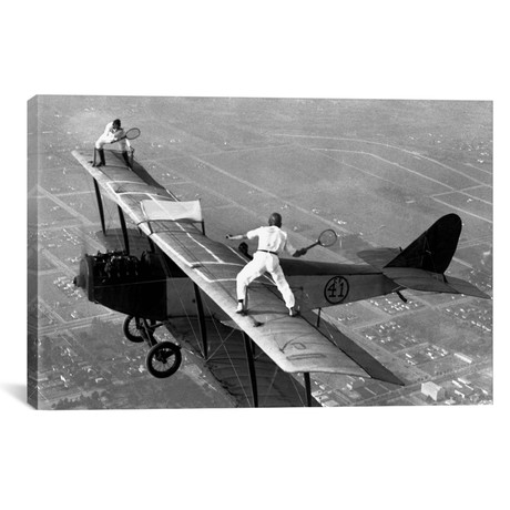 Playing Tennis on a Biplane in 1925 // Unknown Artist (26"W x 18"H x 0.75"D)