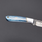 Blue Camel Bone Hammered Damascus Knife