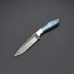 Blue Camel Bone Hammered Damascus Knife