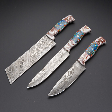 Damascus Chef Knife Set Of 3 Pcs // EM-114