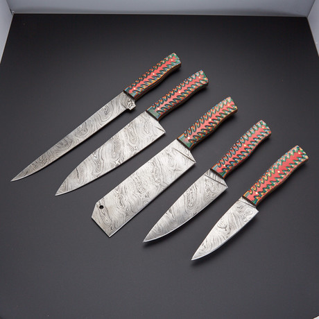 Beautiful Damascsus Chef Knife Set Of 5 // EM-116