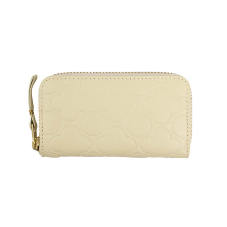 Leather Mini Wallet Clover Embossed Coin Purse // Ivory