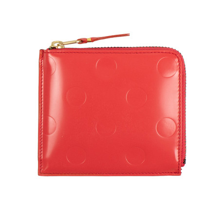 Leather Polka Dot Embossed Slim Wallet // Red