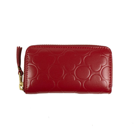 Leather Mini Wallet Clover Embossed Coin Purse // Red