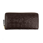 Leather Number Embossed Wallet // Brown