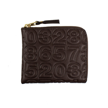 Leather Number Embossed Slim Wallet // Brown